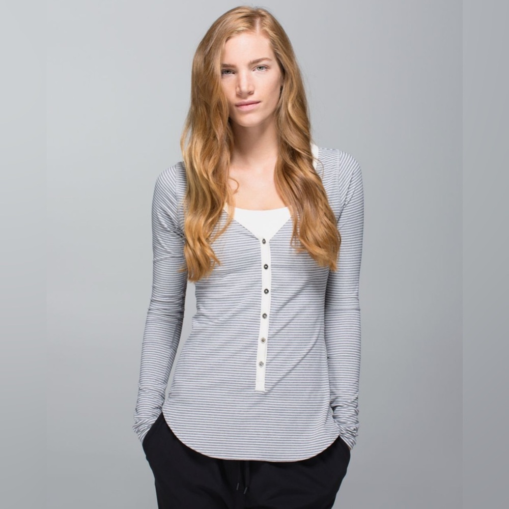Lululemon Awesoma Henley long-sleeve shirt in a hyper stripe